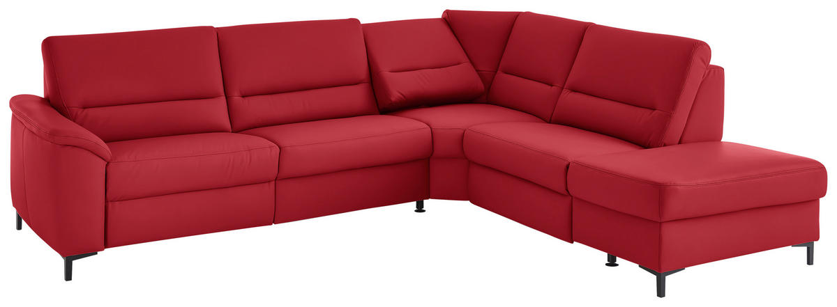 ECKSOFA  in Echtleder Rot  290/249 cm  - Rot/Schwarz, KONVENTIONELL, Leder/Metall (290/249cm) - Beldomo Premium