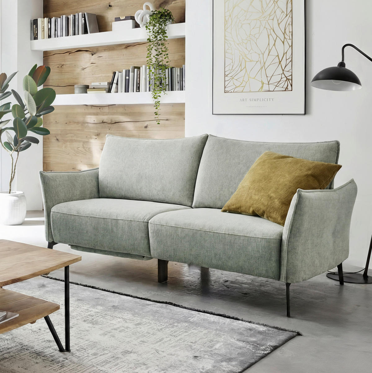 3-SITZER-SOFA Chenille Greige  - Greige/Schwarz, Konventionell, Textil/Metall (184/90/92cm) - Elegando