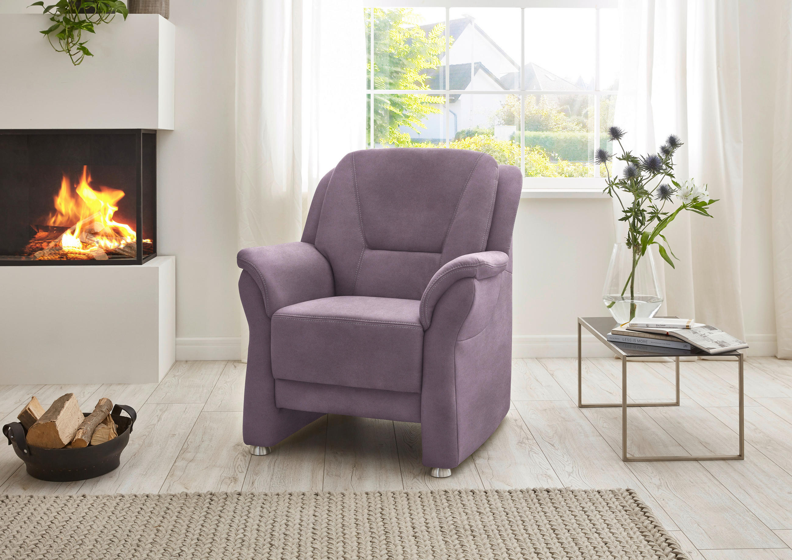 SESSEL in Mikrofaser Lila, Flieder  - Beige/Lila, Konventionell, Textil/Metall (90/100/89cm) - Beldomo Comfort