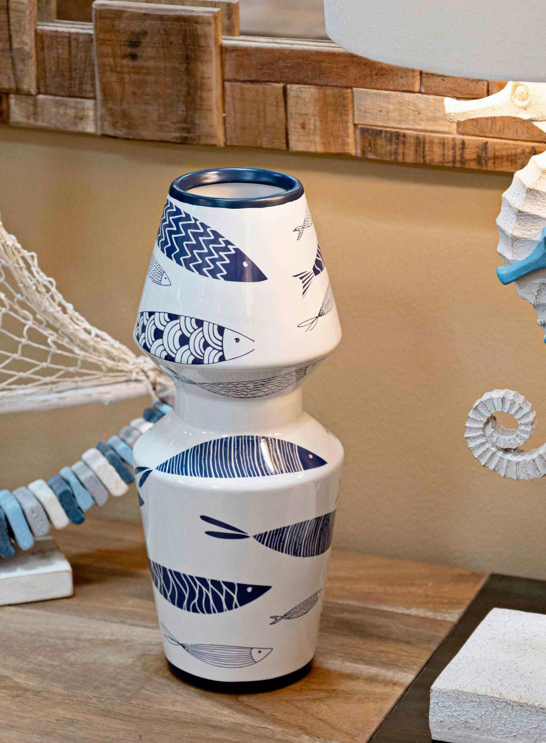 VASE  - Blau/Weiß, Basics, Keramik (14/34/14cm)