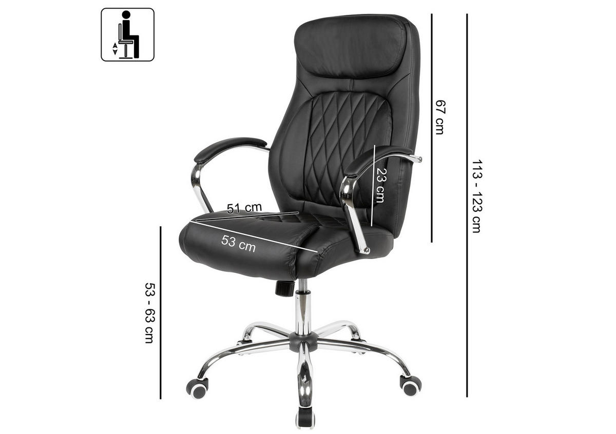 CHEFSESSEL Lederlook Schwarz  - Chromfarben/Schwarz, MODERN, Kunststoff/Textil (70/113/70cm) - MID.YOU