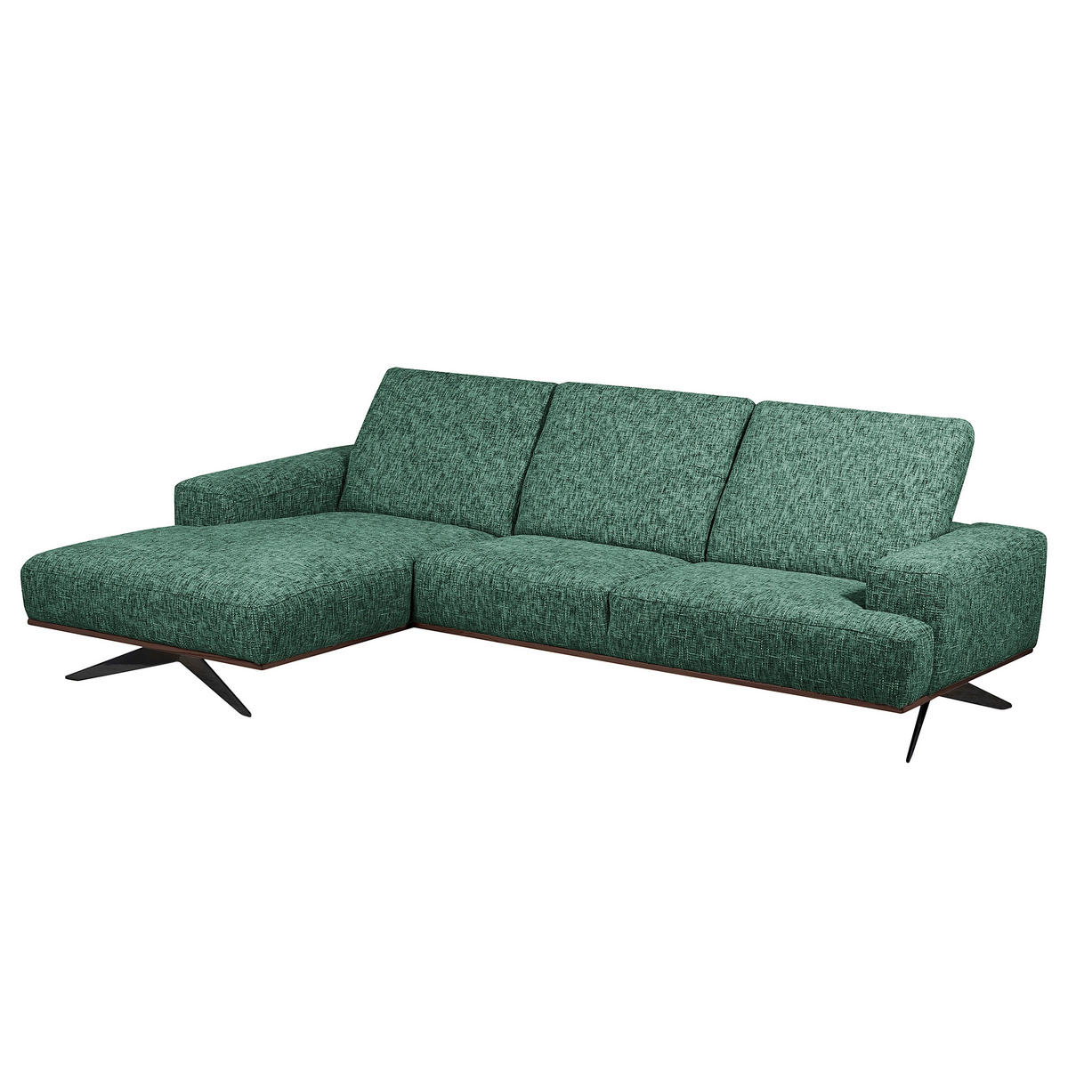 ECKSOFA PORTLAND in Struktur Grün Kopfteilverstellung  187/295 cm  - Schwarz/Grün, Design, Holz/Textil (187/295cm) - Livetastic