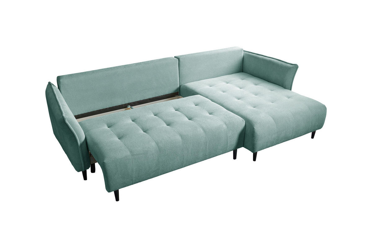 ECKSOFA MONTE CARLO Mintgrün Struktur, Plüsch  - Schwarz/Mintgrün, Trend, Textil (290/160cm) - MID.YOU