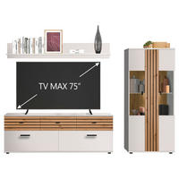 WOHNWAND 3-teilig  in Weiß, Eiche dunkel  254,6/175/38 cm  - Eiche dunkel/Schwarz, Design, Glas/Holzwerkstoff (254,6/175/38cm) - Livetastic