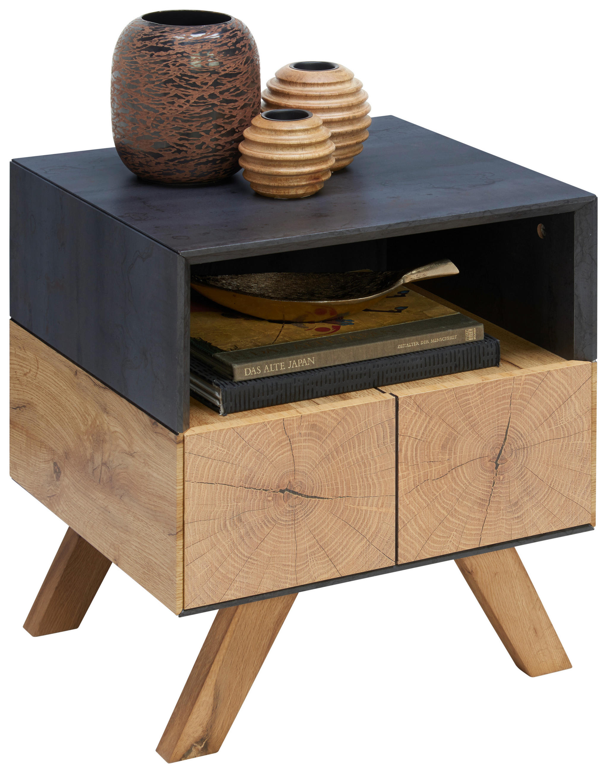 Carryhome Nachtschrank Eiche, Dunkelgrau 45x50x40 cm