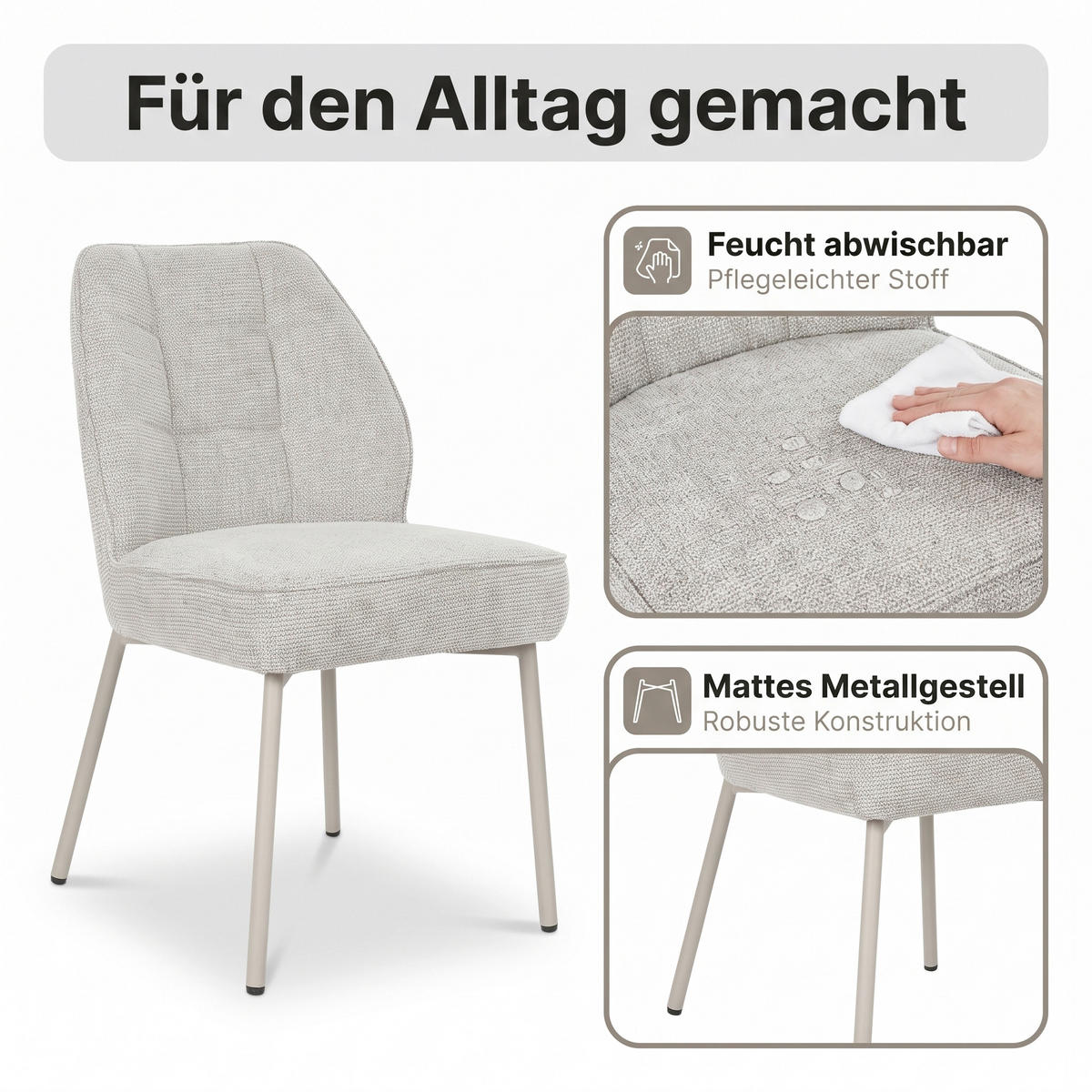 STUHL-SET 2 Stück  Chenille  Beige  - Beige, MODERN, Textil/Metall (48/84/62cm) - MID.YOU