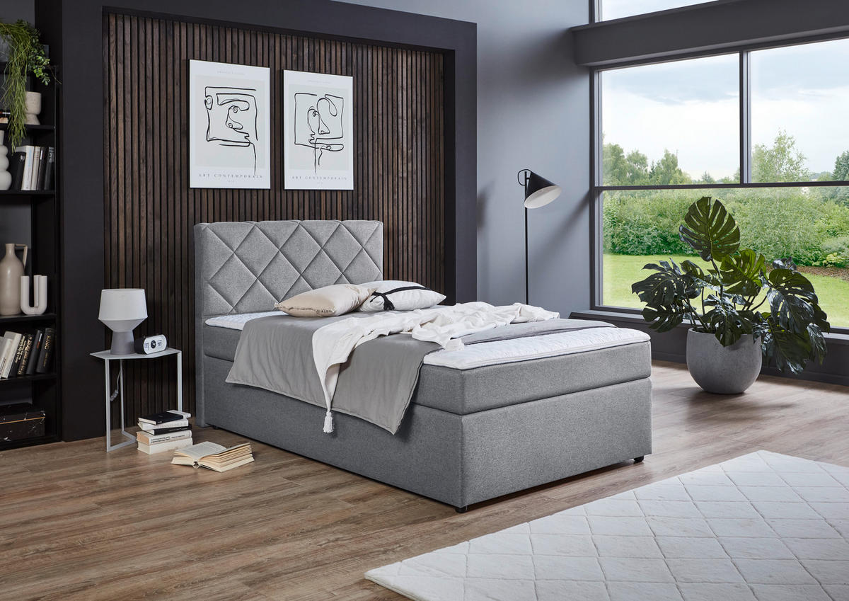 BOXSPRINGBETT 120/200 cm  in Grau  - Schwarz/Grau, KONVENTIONELL, Kunststoff/Textil (120/200cm) - Boxxx