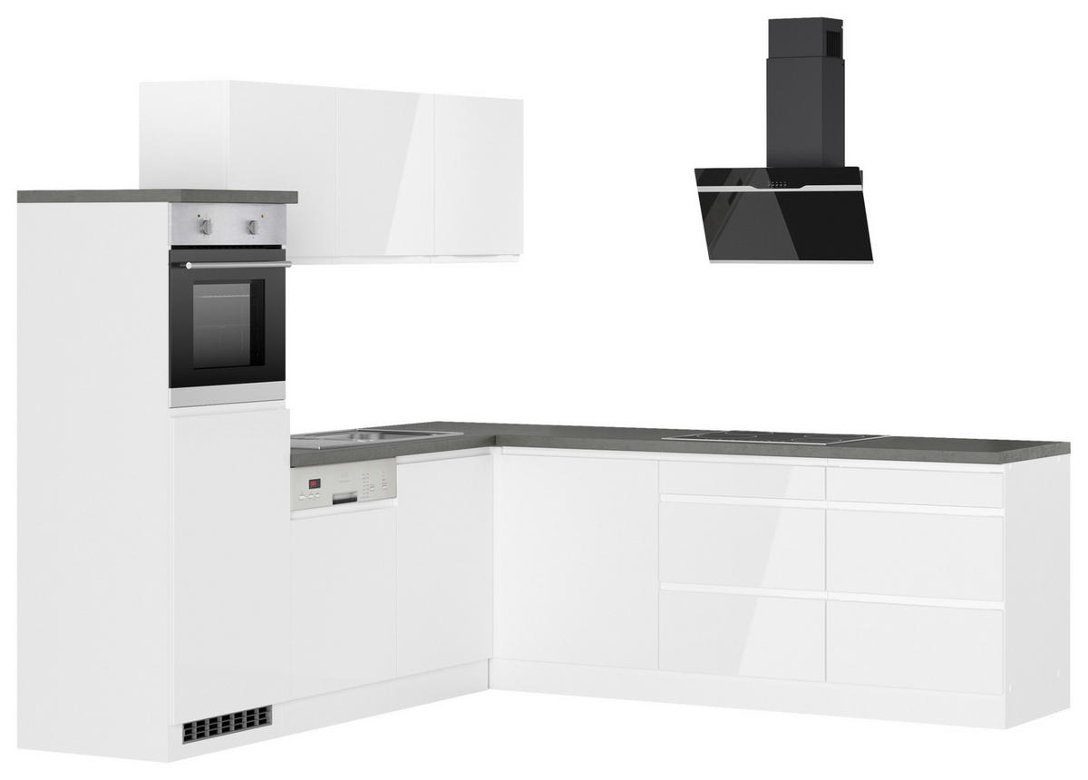 Eckküche Monza mit Geräten 240/240 cm  in Grau, Weiss, Weiss Hochglanz  - Weiss Hochglanz/Weiss, Lifestyle, Holzwerkstoff (240/240cm) - Held