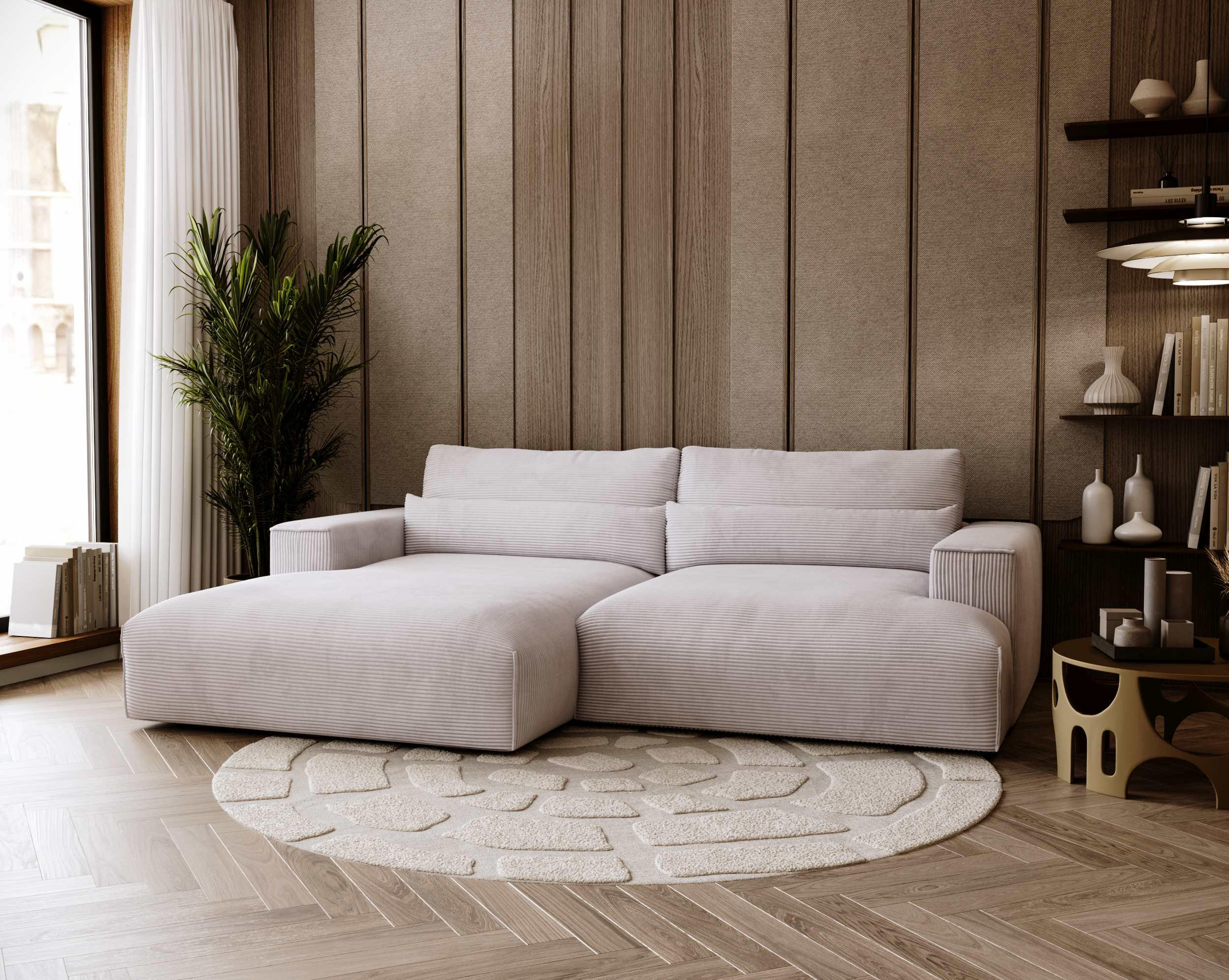 ECKSOFA Felicia Beige Cord  - Beige/Schwarz, Design, Kunststoff/Textil (187/267cm) - Stylife