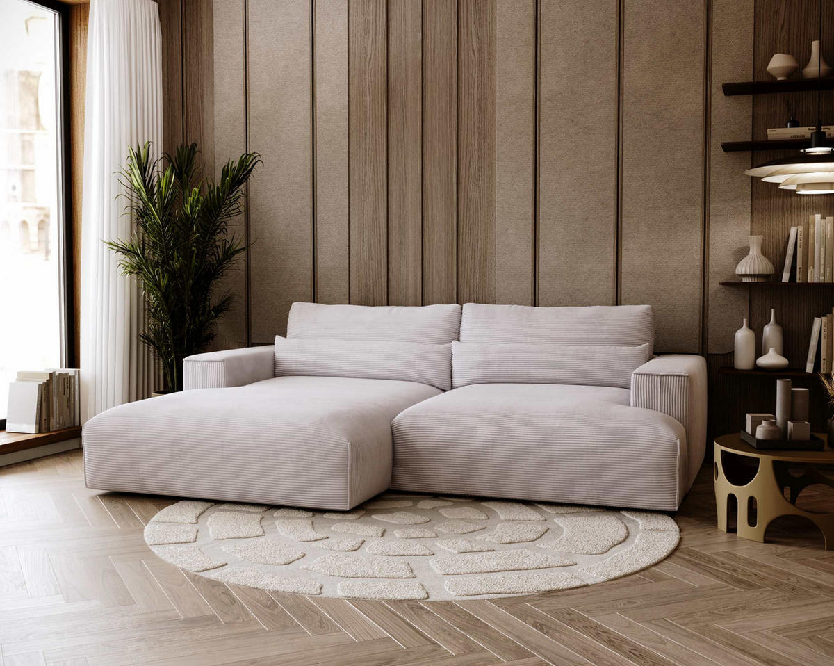 ECKSOFA Felicia Beige Cord  - Beige/Schwarz, Design, Kunststoff/Textil (187/267cm) - Stylife