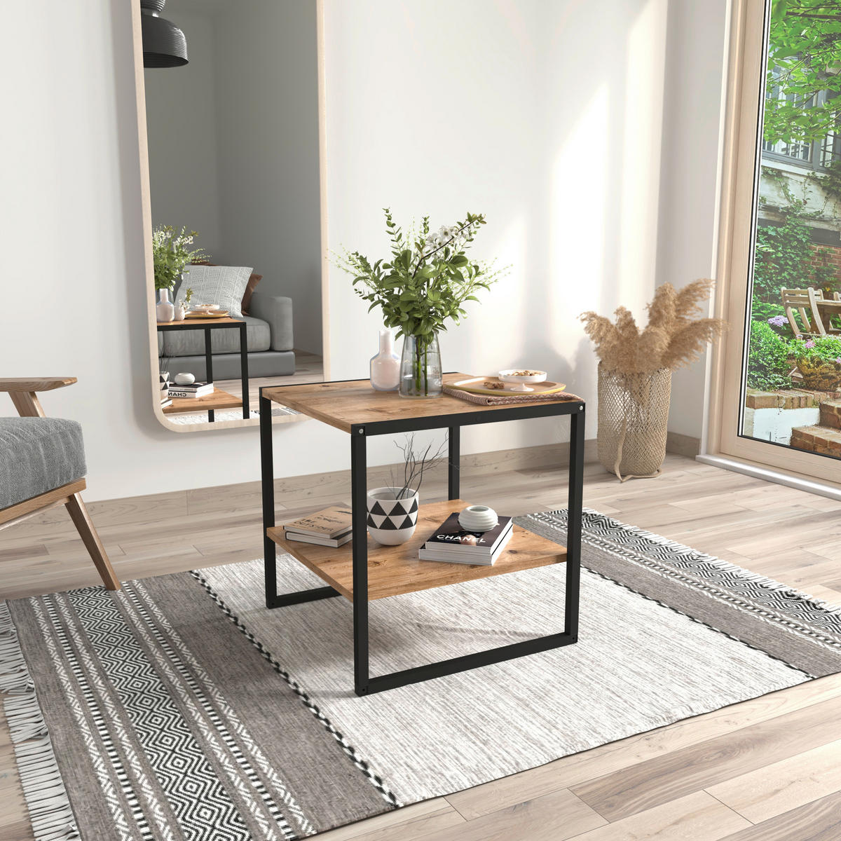 COUCHTISCH in Holzwerkstoff 50/50/50 cm  - Honigeiche/Schwarz, Design, Holzwerkstoff/Metall (50/50/50cm) - MID.YOU