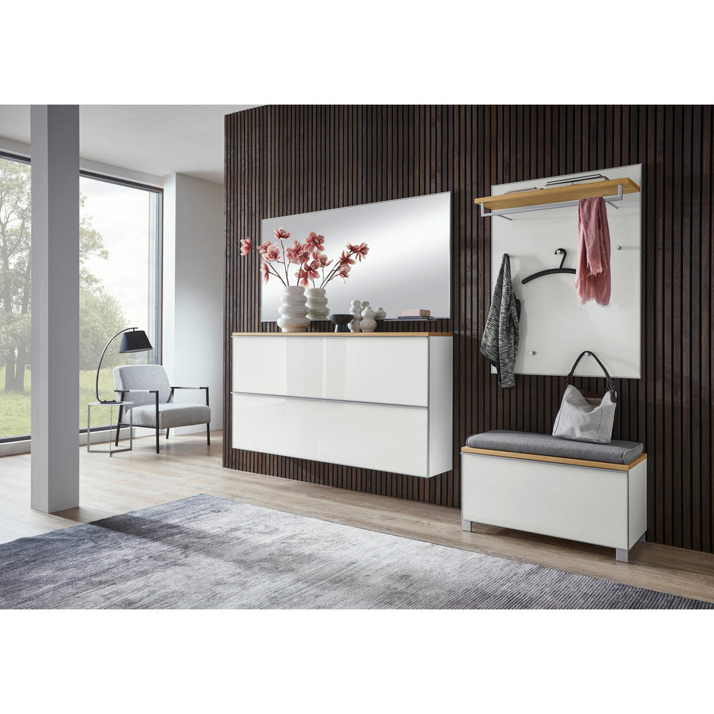 Thumbnail - Xxxl Hängeschuhschrank, Weiß, Eiche, Holzwerkstoff, Balkeneiche, furniert, 8 Fächer, 160x83x31 cm, Goldenes M, Made in G...