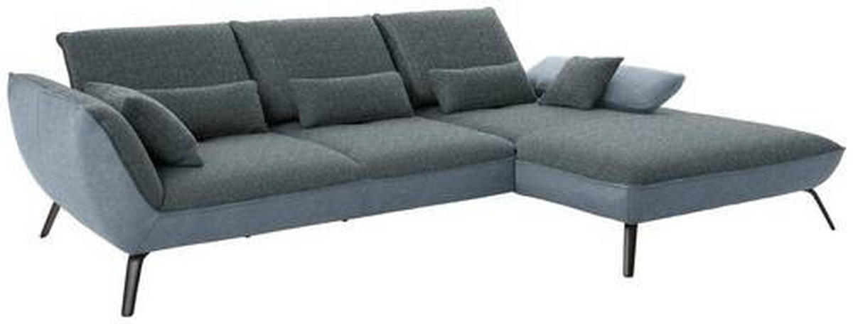ECKSOFA in Flachgewebe Blaugrau  301/191 cm  - Blaugrau/Schwarz, Design, Textil/Metall (301/191cm) - Moderano
