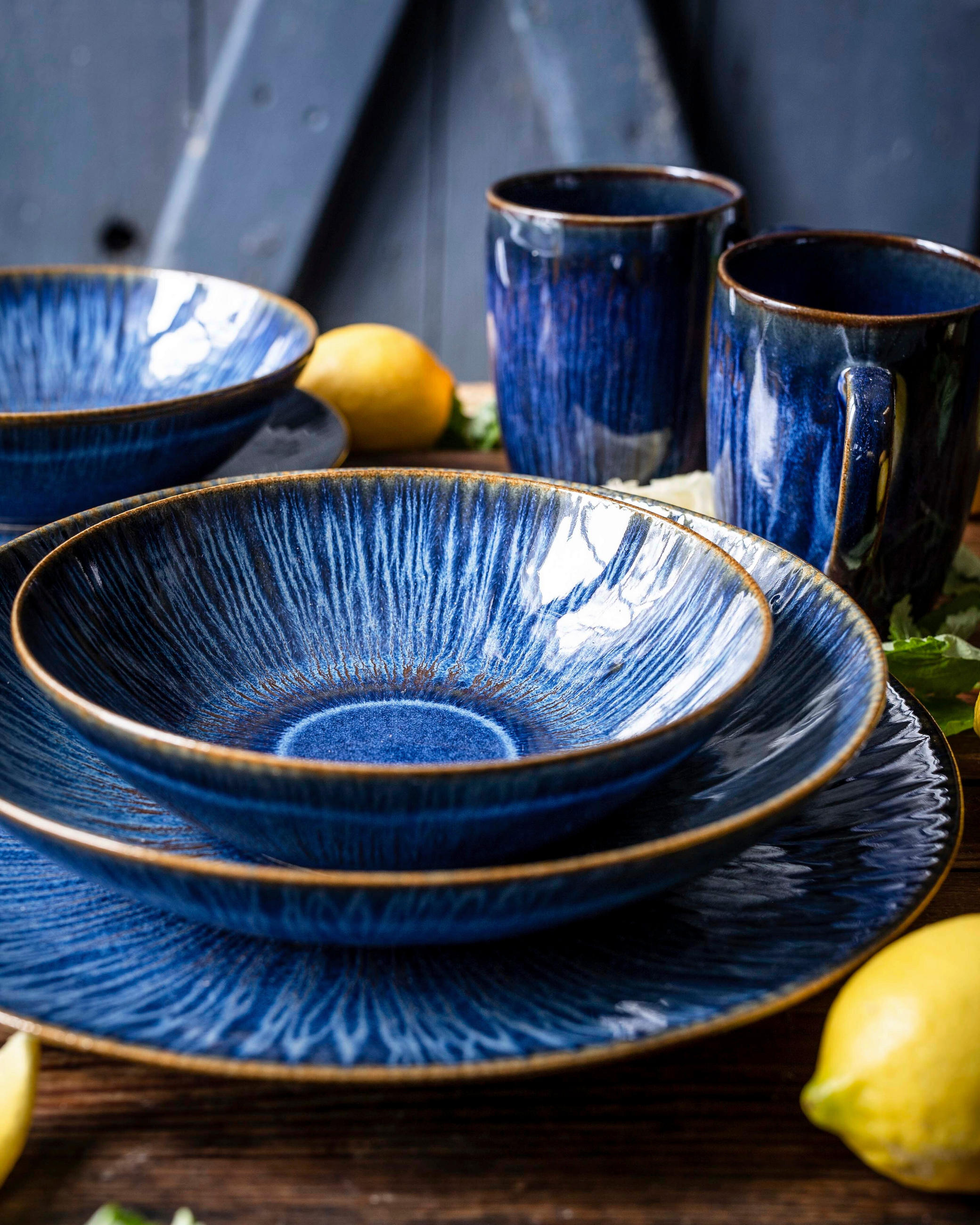KOMBISERVICE Blau EISFALL 16-teilig 4 Personen  - Blau, Basics, Keramik - Gipfelstück