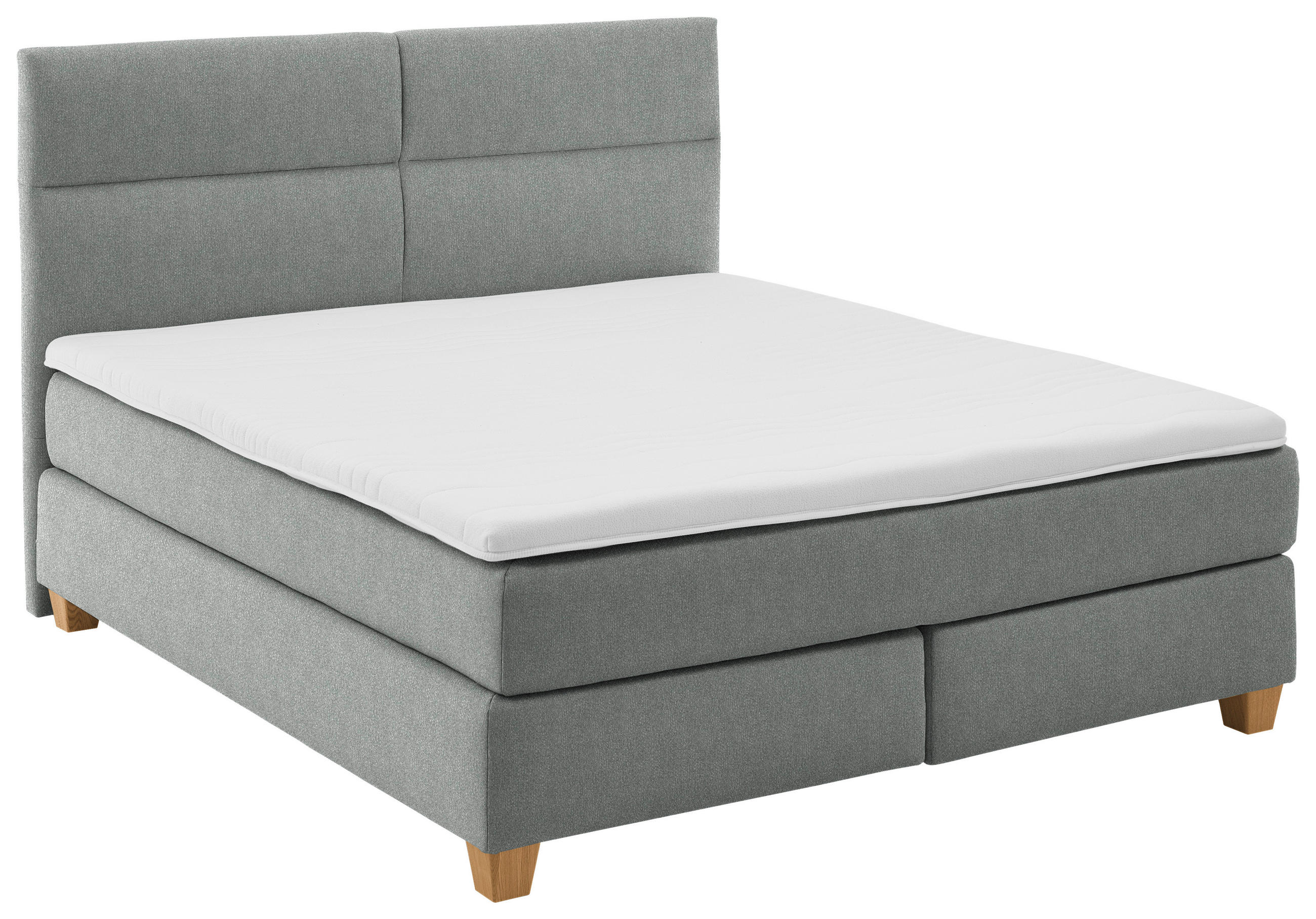 BOXSPRINGBETT 180/200 cm,  in Grau, Matratze, gepolstertes Kopfteil, Topper, H2 + H2 = mittel  - Naturfarben/Grau, MODERN, Holz/Textil (180/200cm) - Beldomo - Sleep
