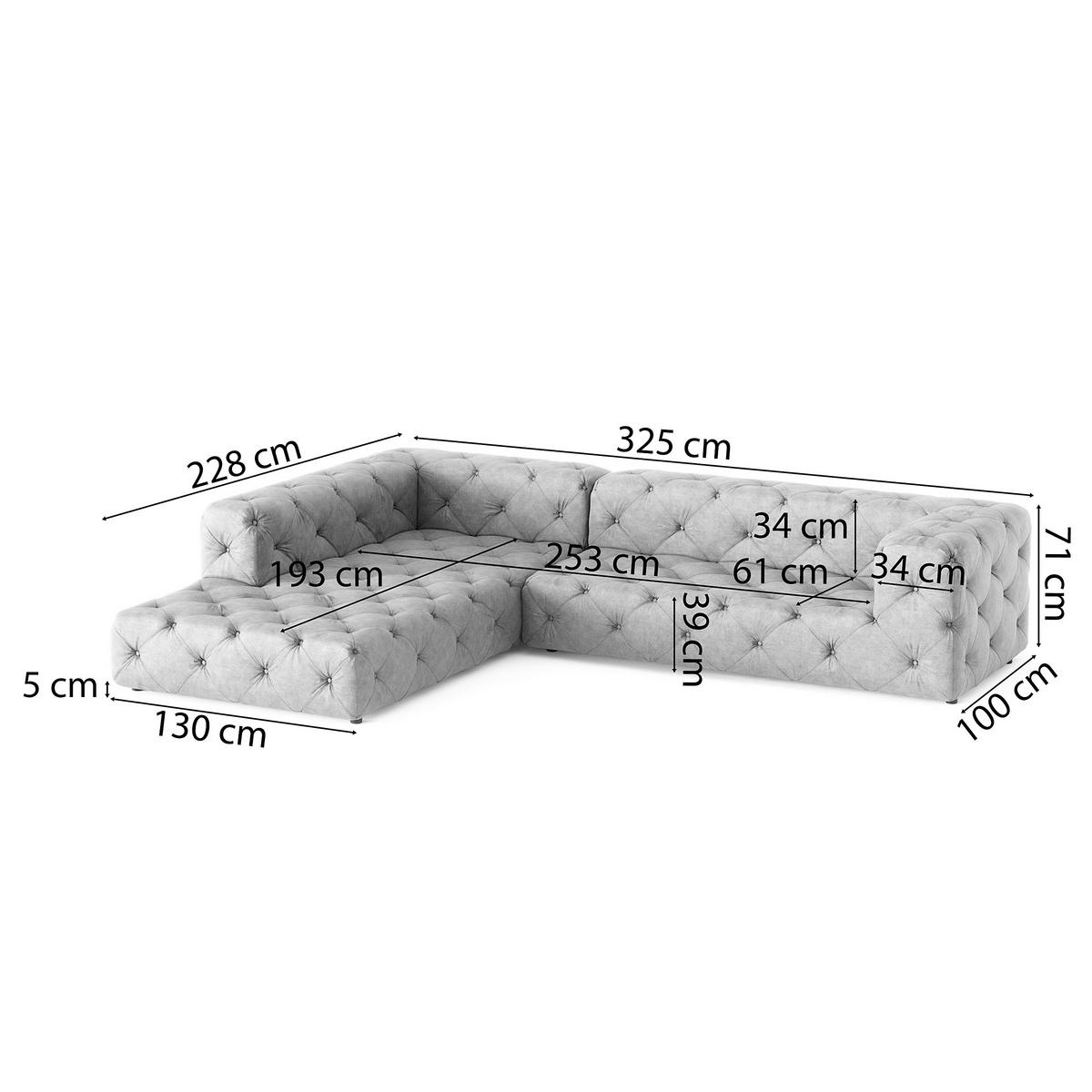 ECKSOFA Mikrofaser Hellgrau  - Hellgrau/Schwarz, Design, Kunststoff/Textil (228/325cm) - P & B