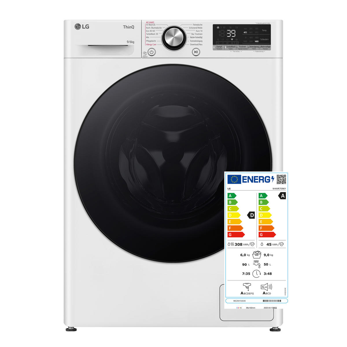 WASCHTROCKNER W4WR7096Y  - Schwarz/Weiß, Basics, Glas/Kunststoff (60/85/56,5cm) - LG