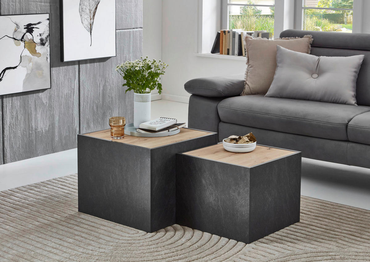 COUCHTISCH quadratisch Schieferfarben, Eiche Artisan  - Schieferfarben/Eiche Artisan, MODERN, Holzwerkstoff (50 / 43/40 / 35/50 / 43cm) - MID.YOU