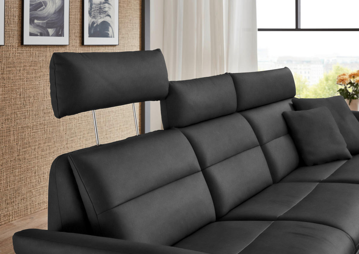 ECKSOFA in Echtleder Anthrazit  - Anthrazit/Schwarz, Design, Leder/Metall (300/157cm) - Dieter Knoll