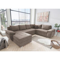 WOHNLANDSCHAFT Taupe Mikrofaser  - Taupe/Chromfarben, KONVENTIONELL, Textil/Metall (157/305/219cm) - Livetastic