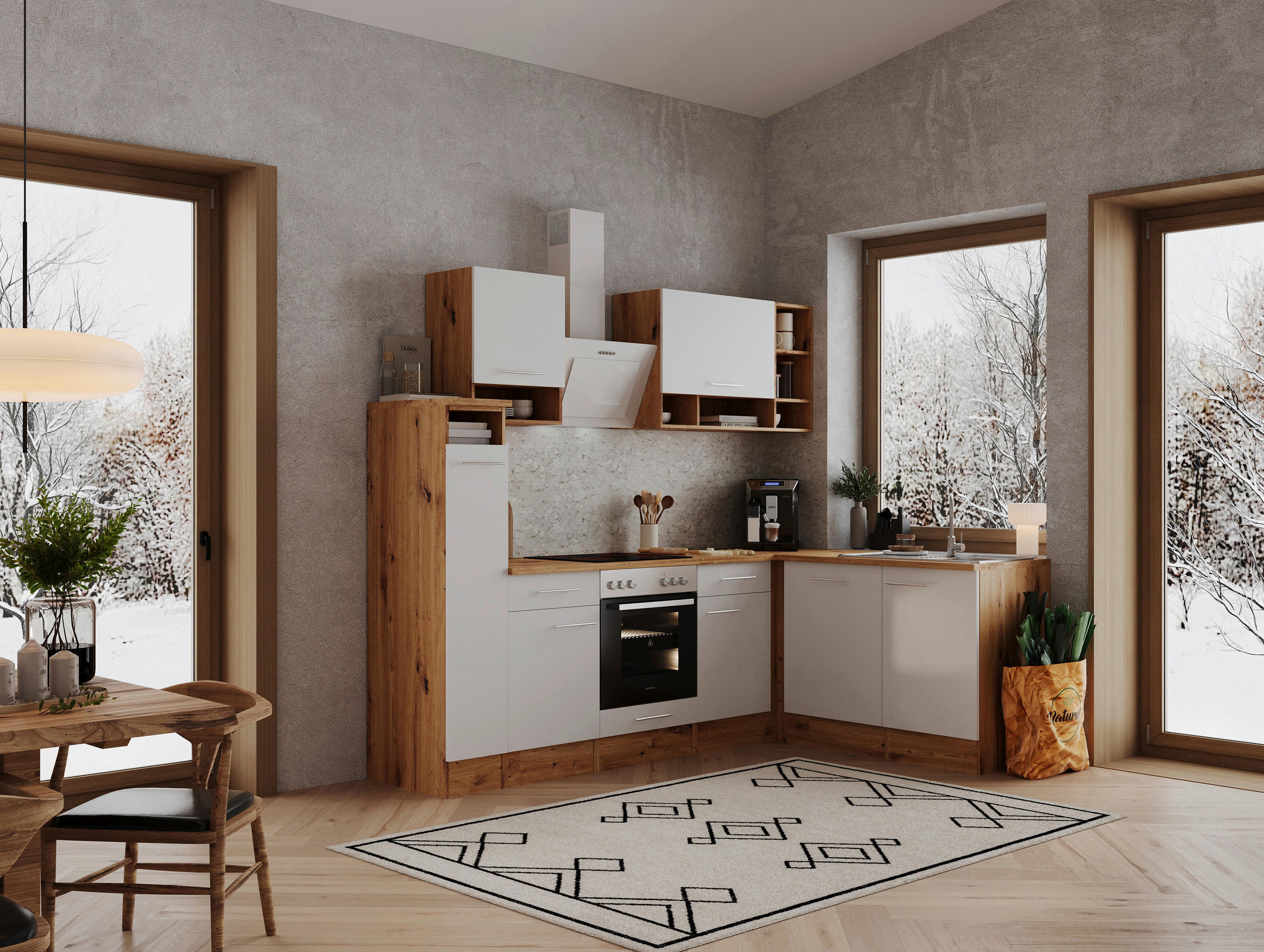 ECKKÜCHE 250/172 cm  in Weiß, Eichefarben  - Eichefarben/Weiß, Basics, Holzwerkstoff/Metall (250/172cm) - Respekta