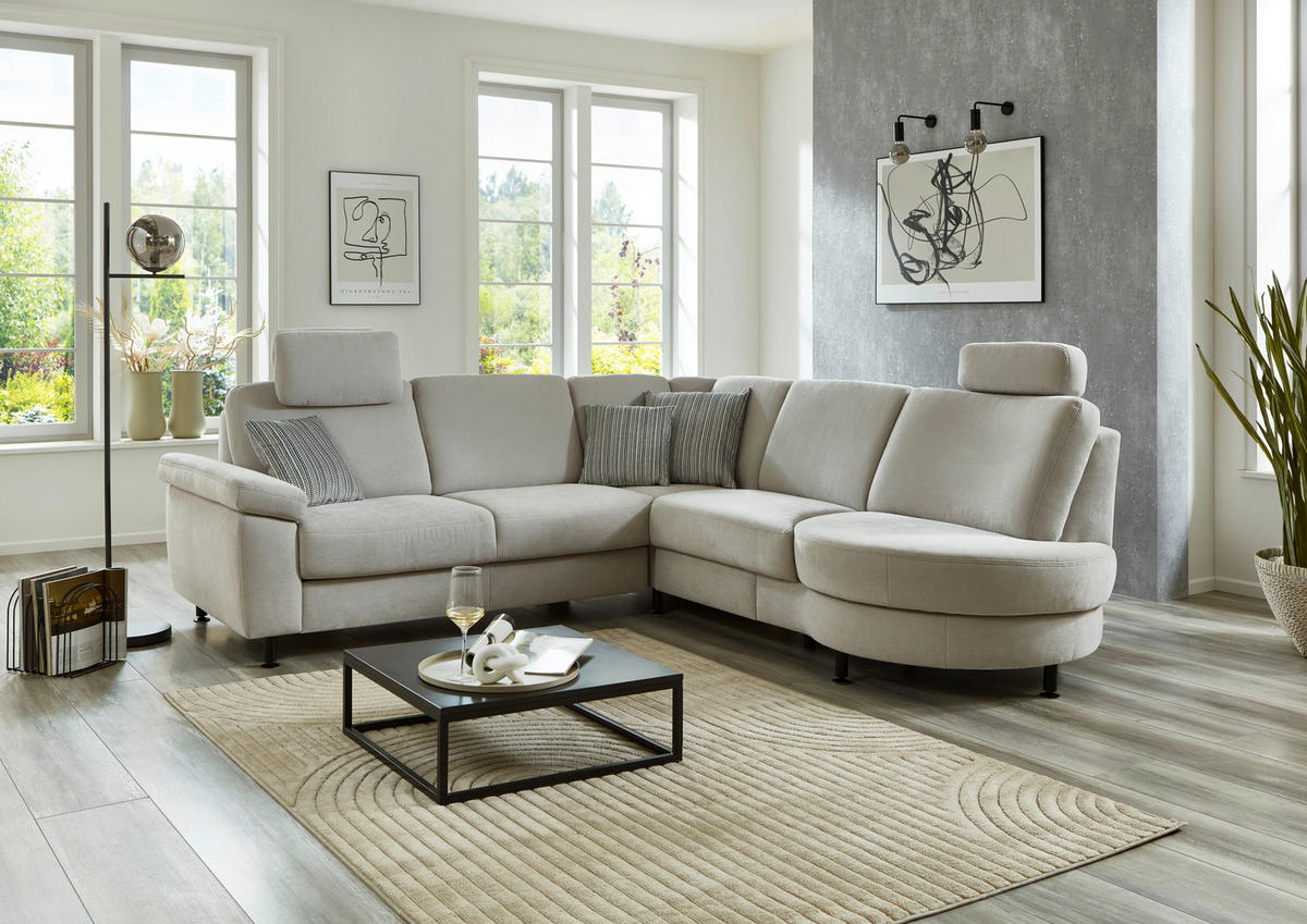 ECKSOFA in Flachgewebe Silberfarben  - Silberfarben/Schwarz, Konventionell, Textil/Metall (248/252cm) - Beldomo Comfort