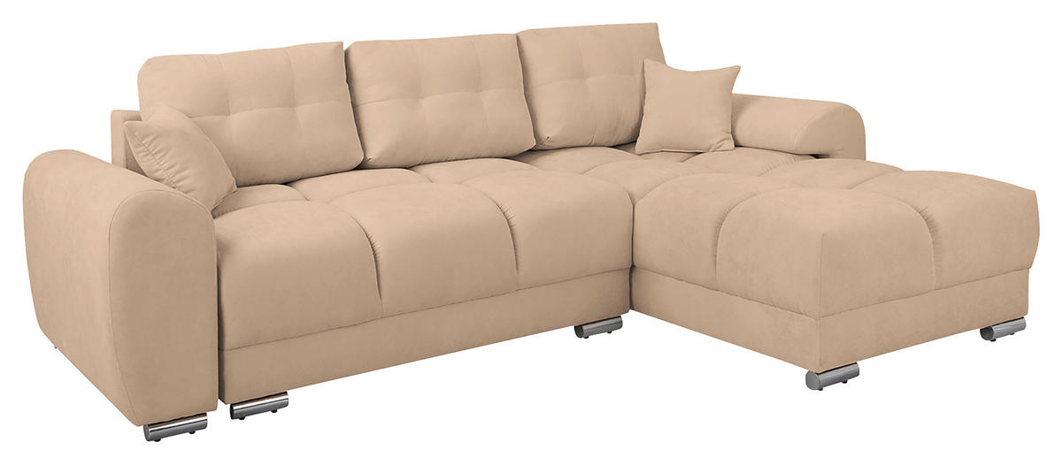 ECKSOFA in Mikrofaser Beige  - Beige/Silberfarben, Design, Textil/Metall (256/175cm) - Livetastic