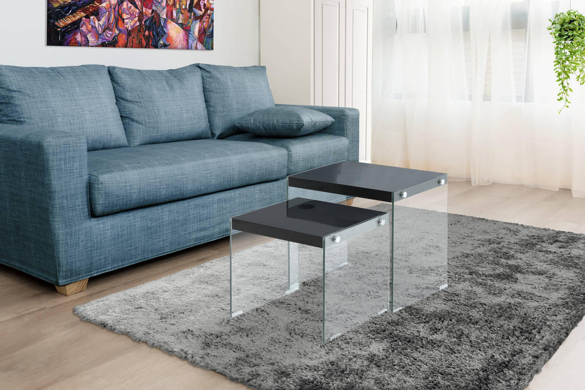 BEISTELLTISCHSET Klar, Schwarz rechteckig  - Klar/Schwarz, Basics, Glas/Holzwerkstoff - Kayoom