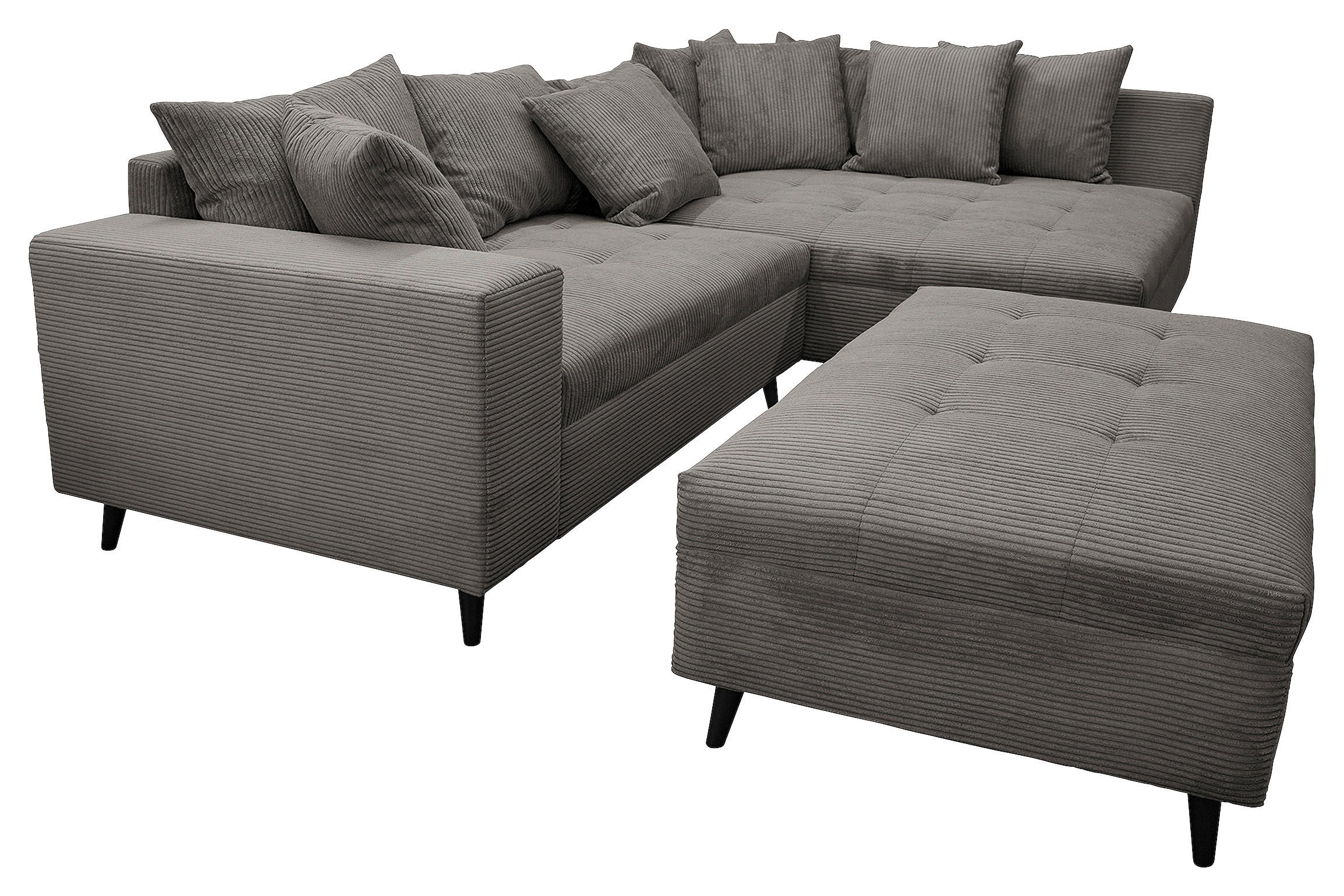Ecksofa inkl. Hocker Grau Cord  - Schwarz/Grau, Design, Holz/Textil (247/174cm) - MID.YOU