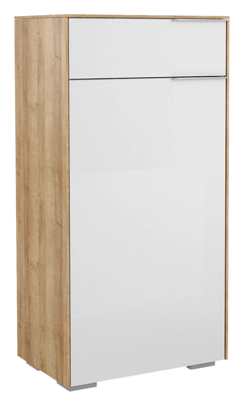 SCHUHSCHRANK Weiß, Eichefarben - Chromfarben/Eichefarben, Design, Glas/Holzwerkstoff (55,8/110,2/37,3cm) - Voleo