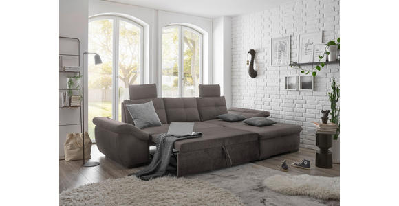ECKSOFA in Mikrovelours Graubraun - Graubraun/Schwarz, KONVENTIONELL, Kunststoff/Textil (275/170cm) - Carryhome