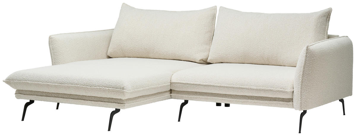 ECKSOFA Creme Bouclé  - Creme/Schwarz, Design, Textil/Metall (182/277cm) - Stylife