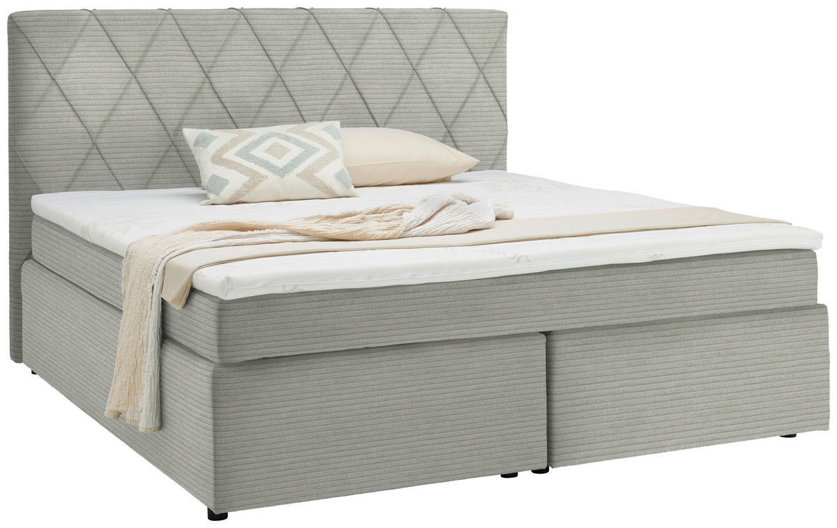 BOXSPRINGBETT 180/200 cm  in Grauweiß  - Grauweiß/Schwarz, Design, Kunststoff/Textil (180/200cm) - Xora