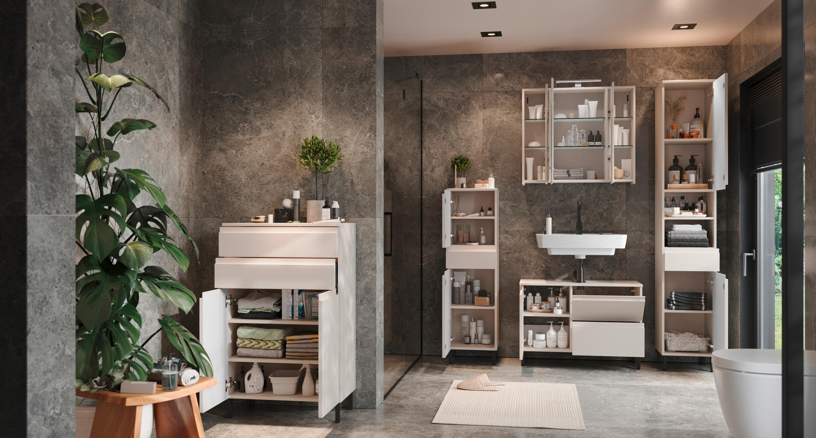 WASCHBECKENUNTERSCHRANK 80/56/34 cm  - Kaschmir/Schwarz, MODERN, Holzwerkstoff/Metall (80/56/34cm) - Germania