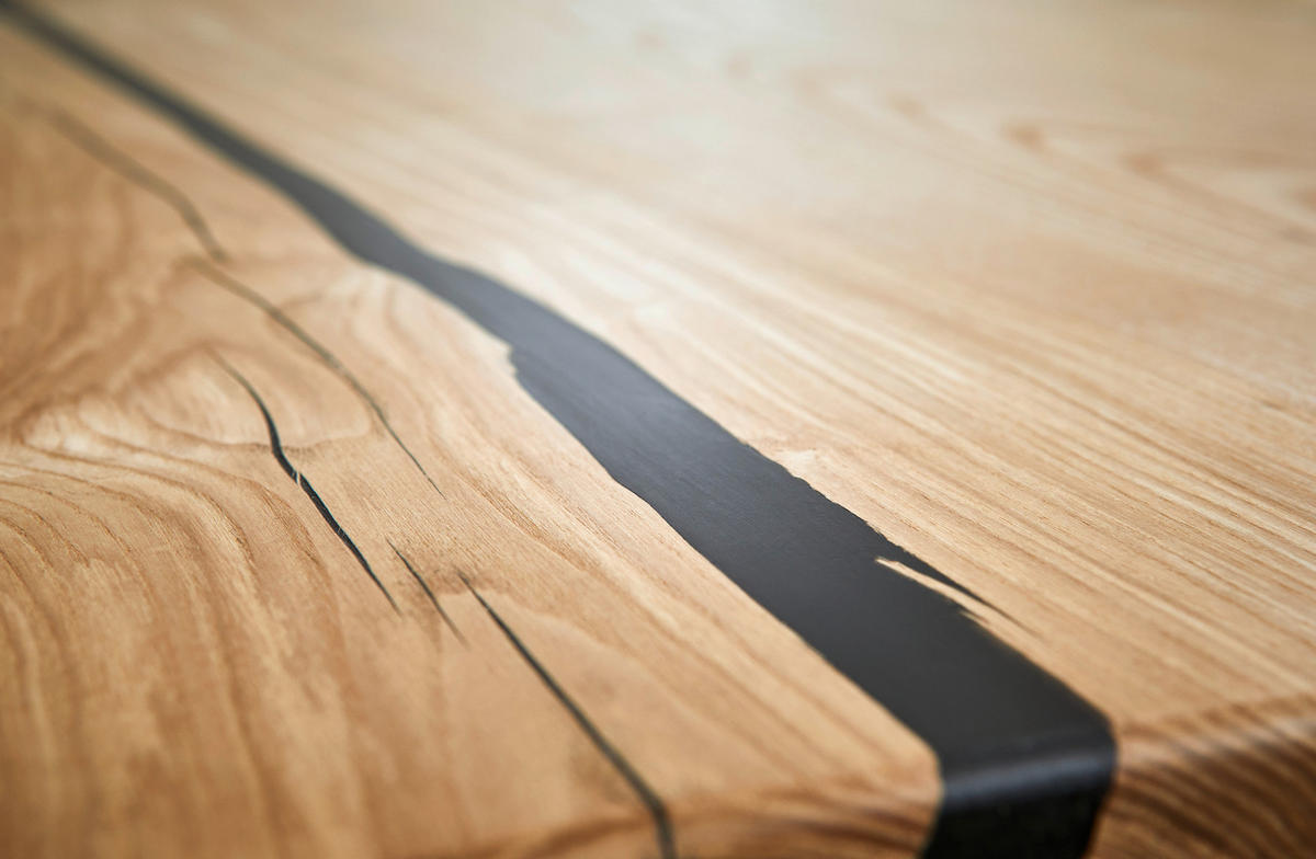 ESSTISCH in Holz, Metall 200/100/75 cm  - Eschefarben/Schwarz, LIFESTYLE, Holz/Metall (200/100/75cm) - Linea Natura