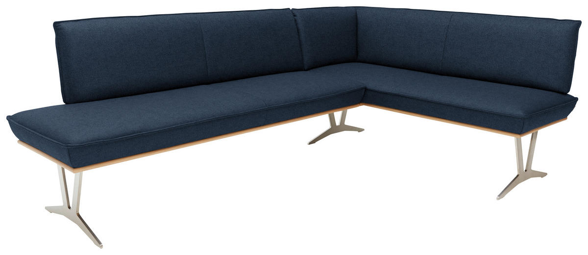ECKBANK in Holz, Metall, Leder Dunkelblau  - Edelstahlfarben/Beige, Design, Leder/Holz (257/152cm) - Ambiente