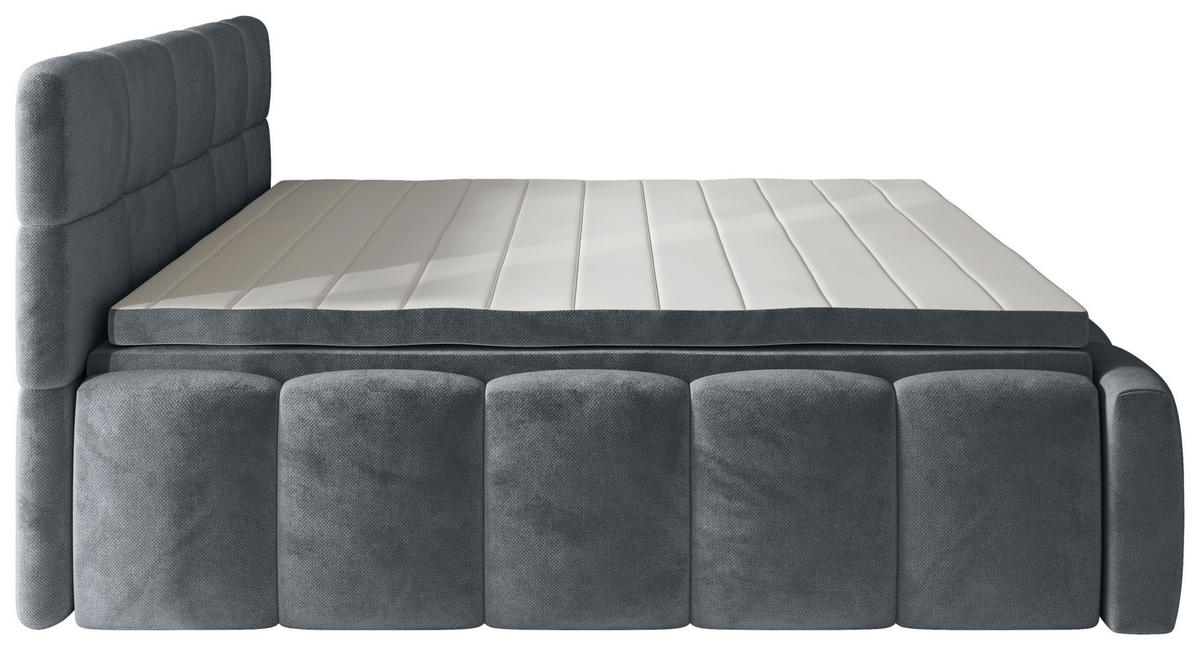 BOXBETT 200/200 cm,  in Anthrazit, gepolstertes Kopfteil, Bettkasten, Topper, Matratzen, H3 + H3 = fest  - Anthrazit/Schwarz, MODERN, Kunststoff/Textil (200/200cm) - Xora