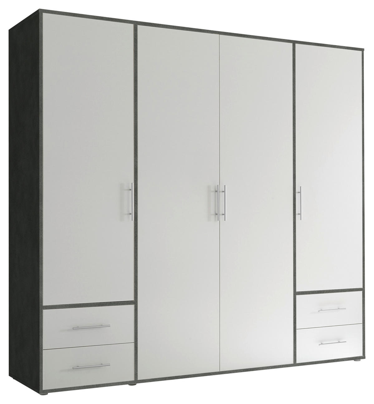 DREHTÜRENSCHRANK in Grau, Weiss  - Weiss/Alufarben, Konventionell, Holzwerkstoff/Kunststoff (206/195/60cm) - Carryhome