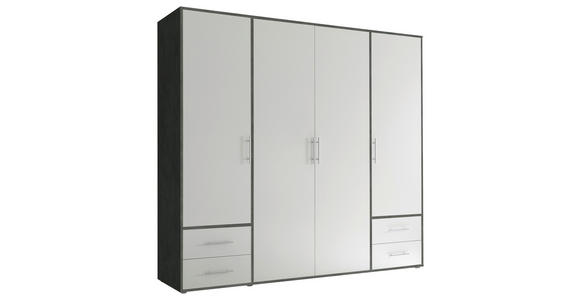 DREHTÜRENSCHRANK  in Weiß, Grau  - Alufarben/Weiß, KONVENTIONELL, Holzwerkstoff/Kunststoff (206/195/60cm) - Carryhome