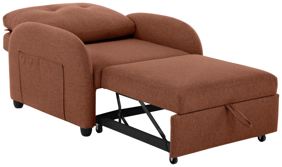 SCHLAFSESSEL Leinenoptik Rostfarben    - Rostfarben/Schwarz, Design, Kunststoff/Textil (102/94/95cm) - Livetastic
