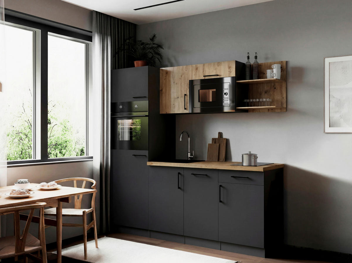 KÜCHENBLOCK Oliver 205 cm  in Grau, Eiche Artisan  - Eiche Artisan/Grau, Trend, Holzwerkstoff/Metall (205cm) - Respekta