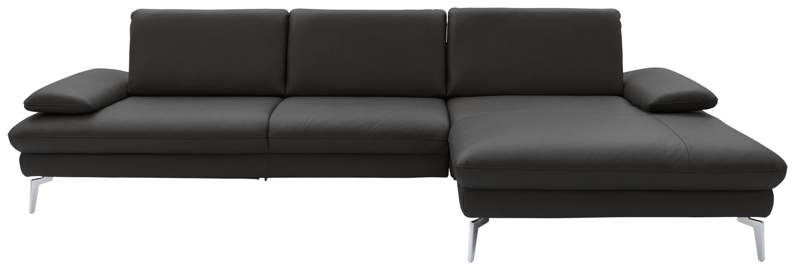 ECKSOFA in Echtleder Anthrazit  - Chromfarben/Anthrazit, Design, Leder/Metall (325/157cm) - Dieter Knoll