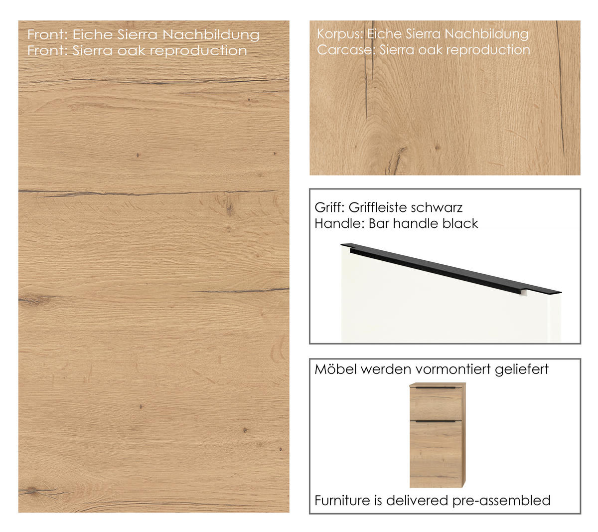 WASCHTISCHKOMBI 81 cm  - Eichefarben/Schwarz, MODERN, Holzwerkstoff/Stein (81cm) - Nobilia