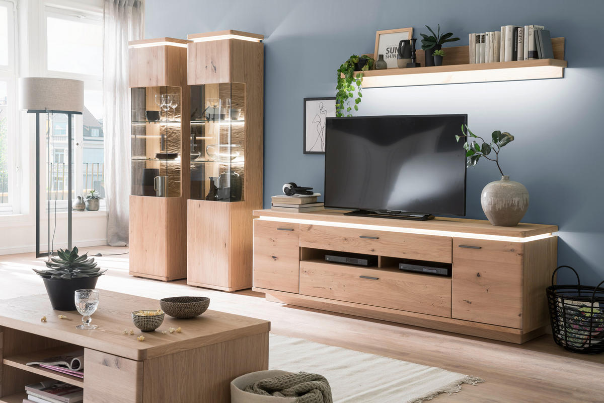 HYLLKOMBINATION  i ekfärgad  340/204/50 cm  - grå/ekfärgad, Design, metall/trämaterial (340/204/50cm) - Livetastic