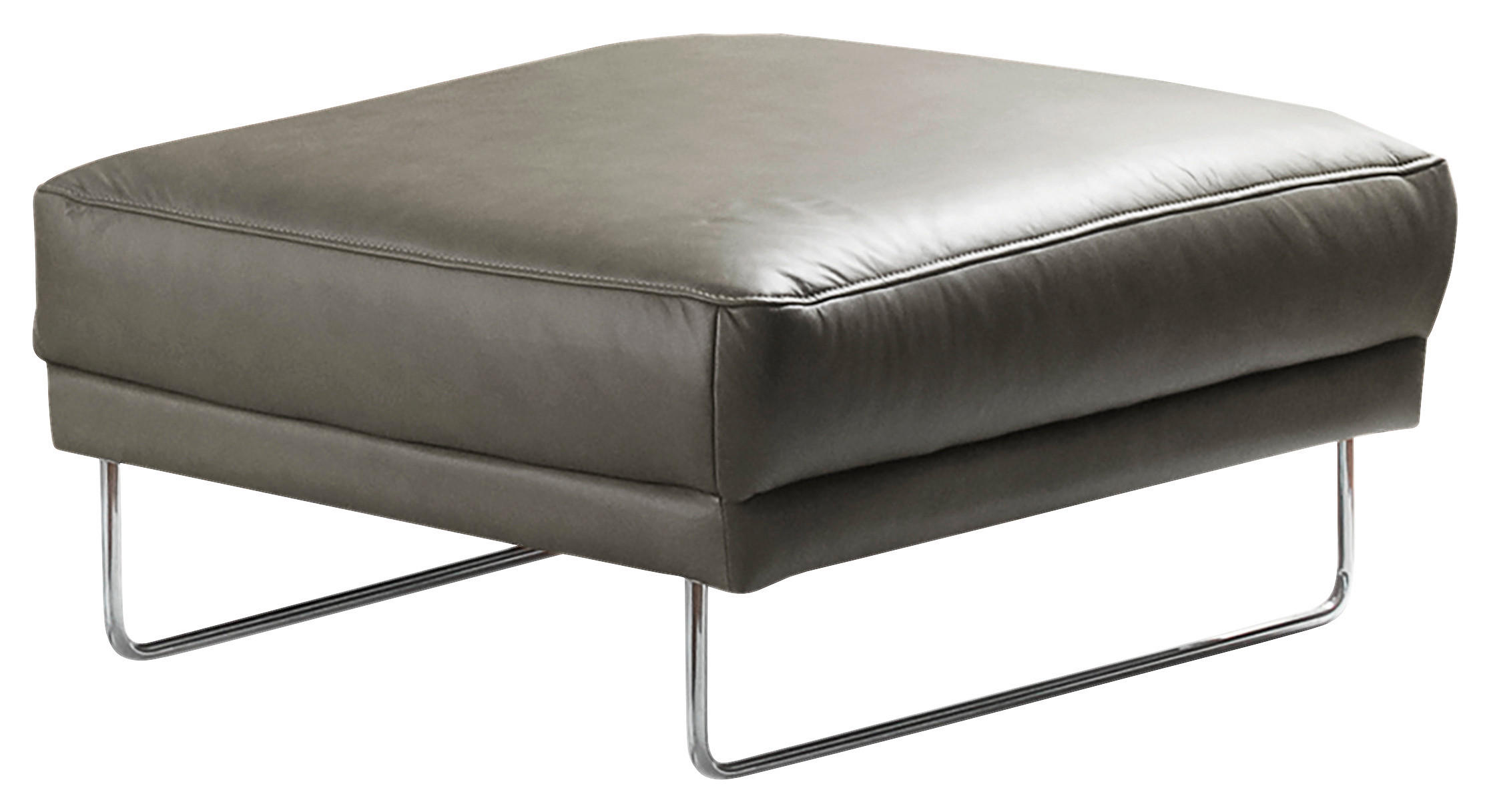 HOCKER in Leder Grau  - Chromfarben/Grau, Design, Leder/Metall (96/45/80cm) - Livetastic
