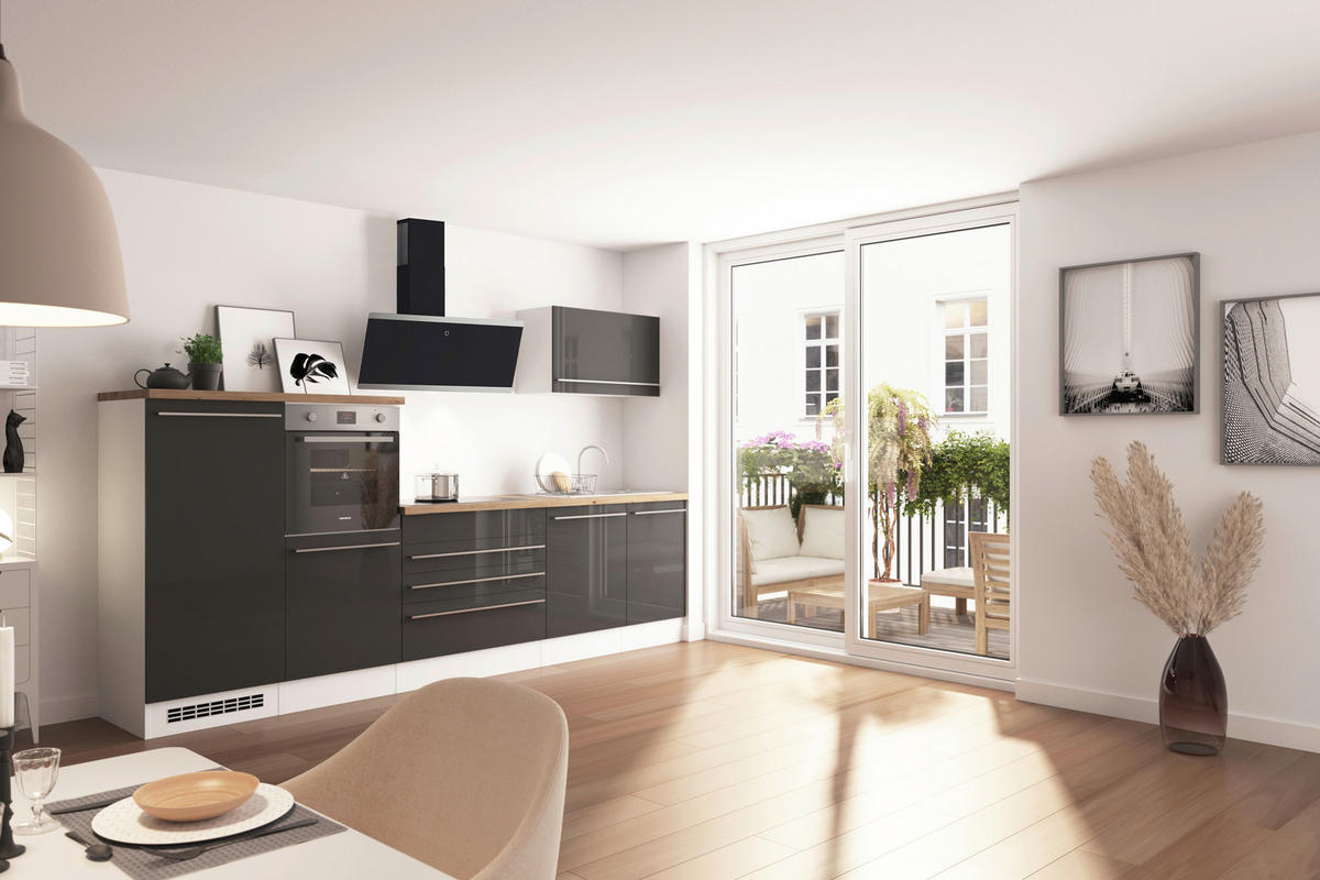 KÜCHENBLOCK 320 cm   in Grau  - Wildeiche/Edelstahlfarben, Design, Holzwerkstoff/Kunststoff (320cm) - Respekta