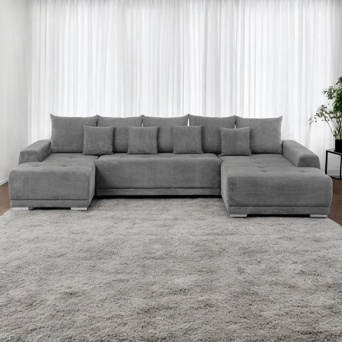 Colțar Extensibil, textil, gri - argintiu/negru, Design, plastic/textil (180/350/203cm) - Carryhome