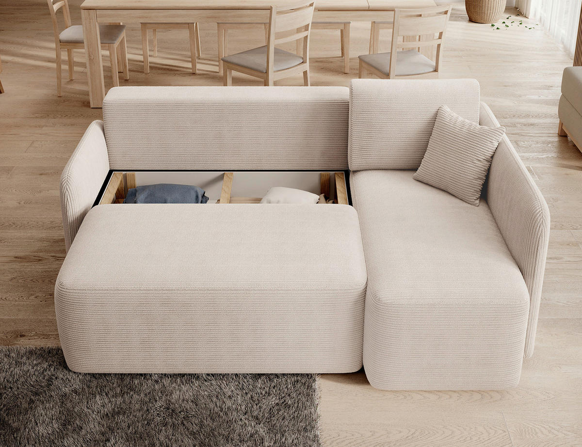 ECKSOFA HADSON Beige Cord Zierkissen, Rückenkissen, Bettkasten  - Beige/Schwarz, Design, Kunststoff/Textil (206/150cm) - MID.YOU