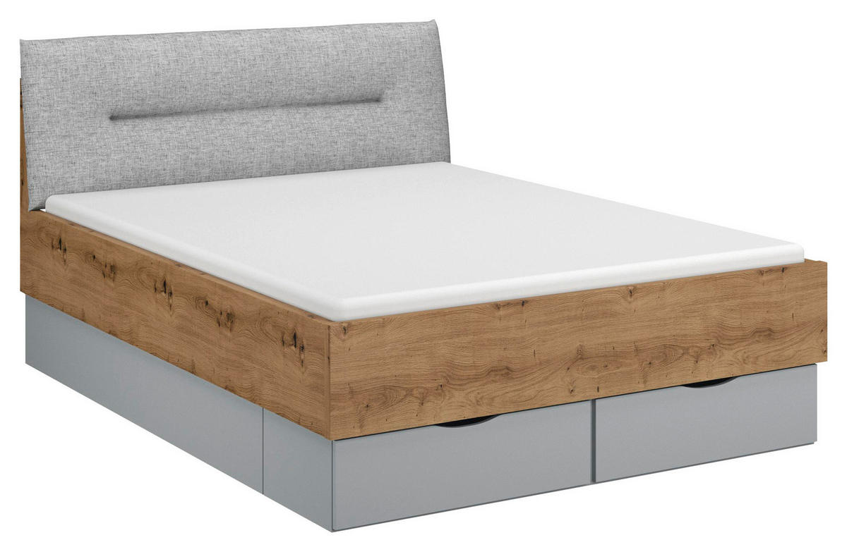 BETT 140/200 cm  in Grau, Eichefarben  - Eichefarben/Grau, Trend, Textil (140/200cm) - Stylife