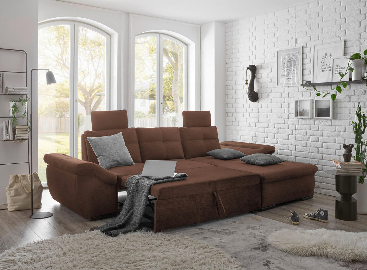 ECKSOFA in Mikrovelours Kupferfarben  - Schwarz/Kupferfarben, Konventionell, Kunststoff/Textil (275/170cm) - Carryhome